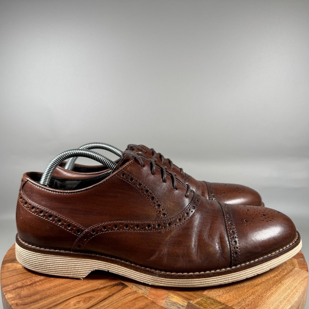 Johnston & Murphy Mens Brown Leather Cap Toe Brogue Oxford Shoes Size 9.5 M